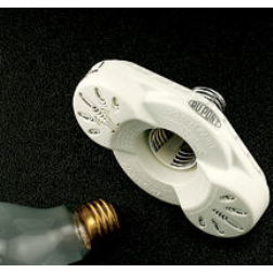A simple device that fits into the light socket. The smoke alarm is charged using the available socket and the light can still be screwed into the smoke alarm