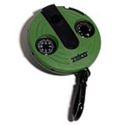 This survival tools include a retractable whistle, compass, thermometer and powerful LED flashlight