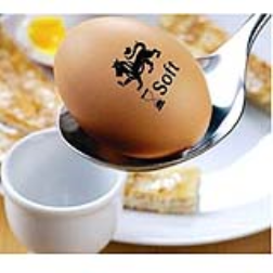 An egg shell displaying a new thermochromic logo, will become visible when the egg is cooked