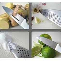 These knives utilizes the flat empty surface of the blade for other functions