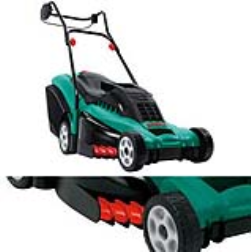 The Rotak lawnmower has grass combs that cut the lawn cleanly right up to the wall