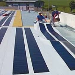 Powerroof is a roofing membrane with a flexible integrated solar panel