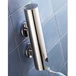 Pushing your toothbrush against a small lever will automaticaaly dispens toothpaste