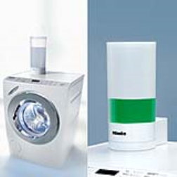 A seperate detergent container  placed on top of the washing machine, eliminates the need to manually measure out the required detergent for your wash