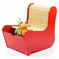 A chair that has a roll top, allows the top to be rolled back to reveal a storage space within the chair