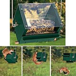 The seed hopper on the inside stays upright and the outer housing is free to spin around