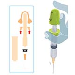 A playful syringe with thumb toy on the top will distract kids from the injection process