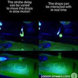 A strobe light can be used to make a stopped time effect on a water fountain