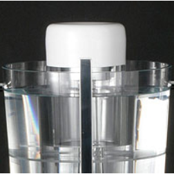 The speaker system transmits sound via a resonance box filled with water