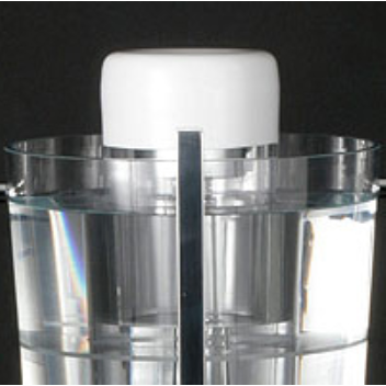 The speaker system transmits sound via a resonance box filled with water