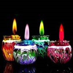 These candles burn with different coloured flames