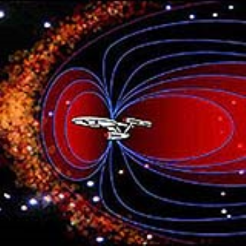 A magnetic shield around a spaceship can deflect harmful particles