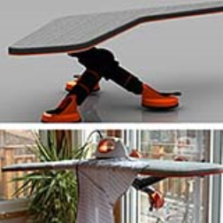 A boomerang shaped ironing board with suction cups