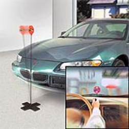 A simple fiberglass pole with a warning sign for parking
