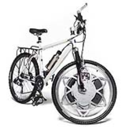A motorized replacement bike wheel