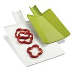 A folding cutting board forms a chute