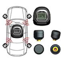 4 easy to install valve caps that wirelessly transmit the tire pressure data to a dashboard mounted unit