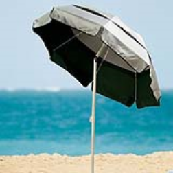 An umbrella which reflects up to 99% of the sun's UV light