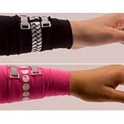 Multi-coloured bandages with logos