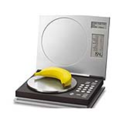 A kitchen scale which calculates nutritional values