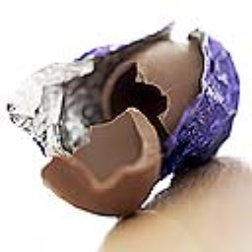 A hollow chocolate egg gives the appearance of being larger than it actual is