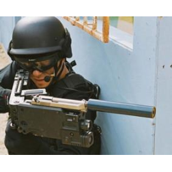 A joint in a weapon enables the user to observe and engage a target from around a corner