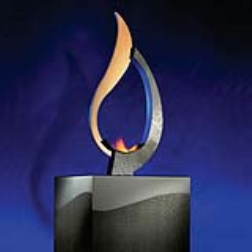 An electrical service in the fireplace separates the hydrogen and oxygen atoms through electrolysis, the Aqueon ignites the hydrogen and you get fire
