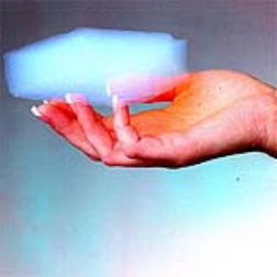 Aerogel is a silicone based solid compossed of individual features only a few nanometers in size linked in a highly porous structure