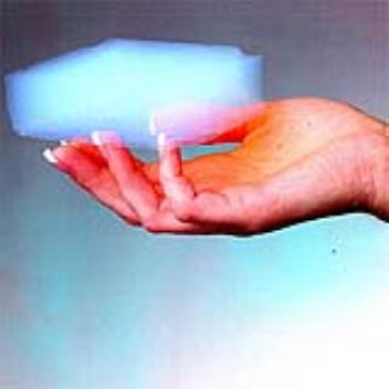 Aerogel is a silicone based solid compossed of individual features only a few nanometers in size linked in a highly porous structure