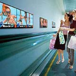 These interaction motion panels start playing when someone walks by