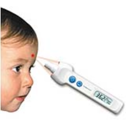 This thermometer detects the infrared radiation from the surface of the skin