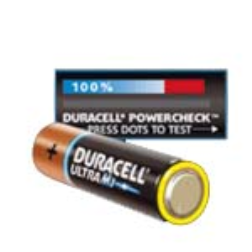 Duracell batteries have a built-in battery tester which measures remaining battery power
