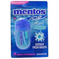 liquid breath mints in a capsule which create a splash sensation when the capsule "pops"