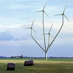 Large windmills grouped into a flower bouquet