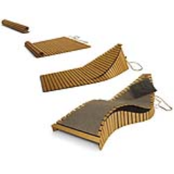 slatted lounge chair which changes from 2D to 3D