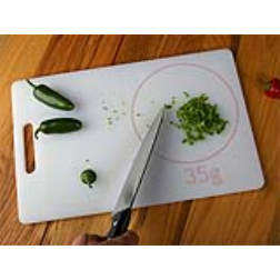 A simple cutting board with an integrated scale can redue the need for an extra kitchen scale
