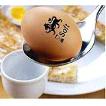 An egg shell displaying a new thermochromic logo, will become visible when the egg is cooked