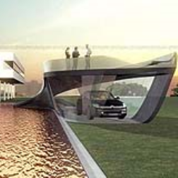 This garage concept has a switch that allows you to switch between transparent or opaque walls
