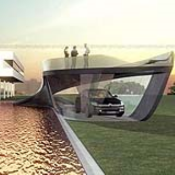 This garage concept has a switch that allows you to switch between transparent or opaque walls
