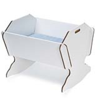 A modular baby crib made from cardboard is lighter and easier to transport