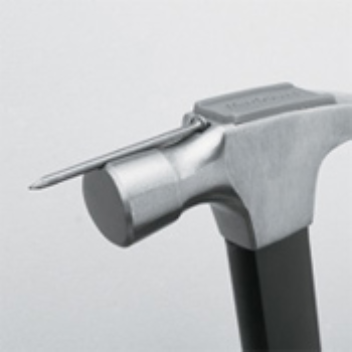 A magnetic track on a hammer will hold the nail in place