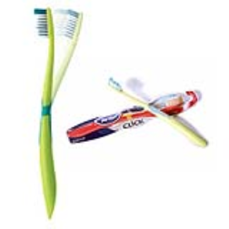 This toothbrush makes a clicking sound when it is pressed too hard