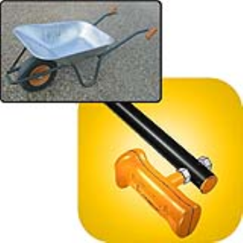 The handles on a wheelbarrow can be turned for easier use