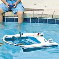 A toy boat can also be used to clean the pool