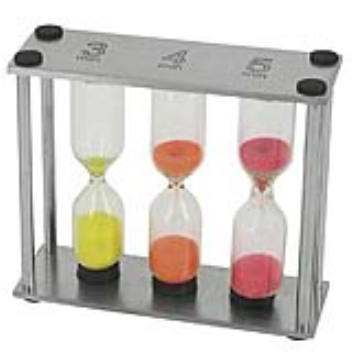 set of three hourglasses for different cooking times