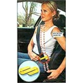 A simple plastic device in an s-shape, can provide extra comfort for women drives by guiding the seatbelt between a womans cleavage