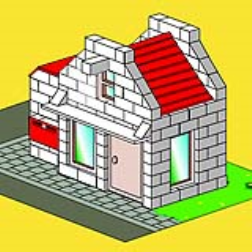 bulding blocks of real building materials,bricks, cements and wooden doors and windows
