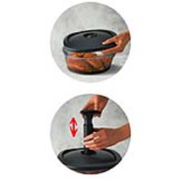 This container creates a vacuum for better marinating of the  meat