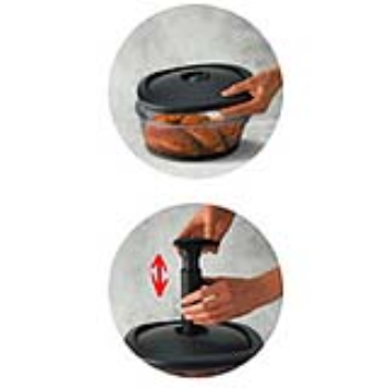 This container creates a vacuum for better marinating of the  meat