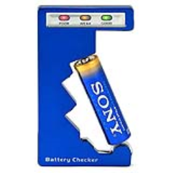 A handy battery checker with a small, thin design for keeping in your wallet